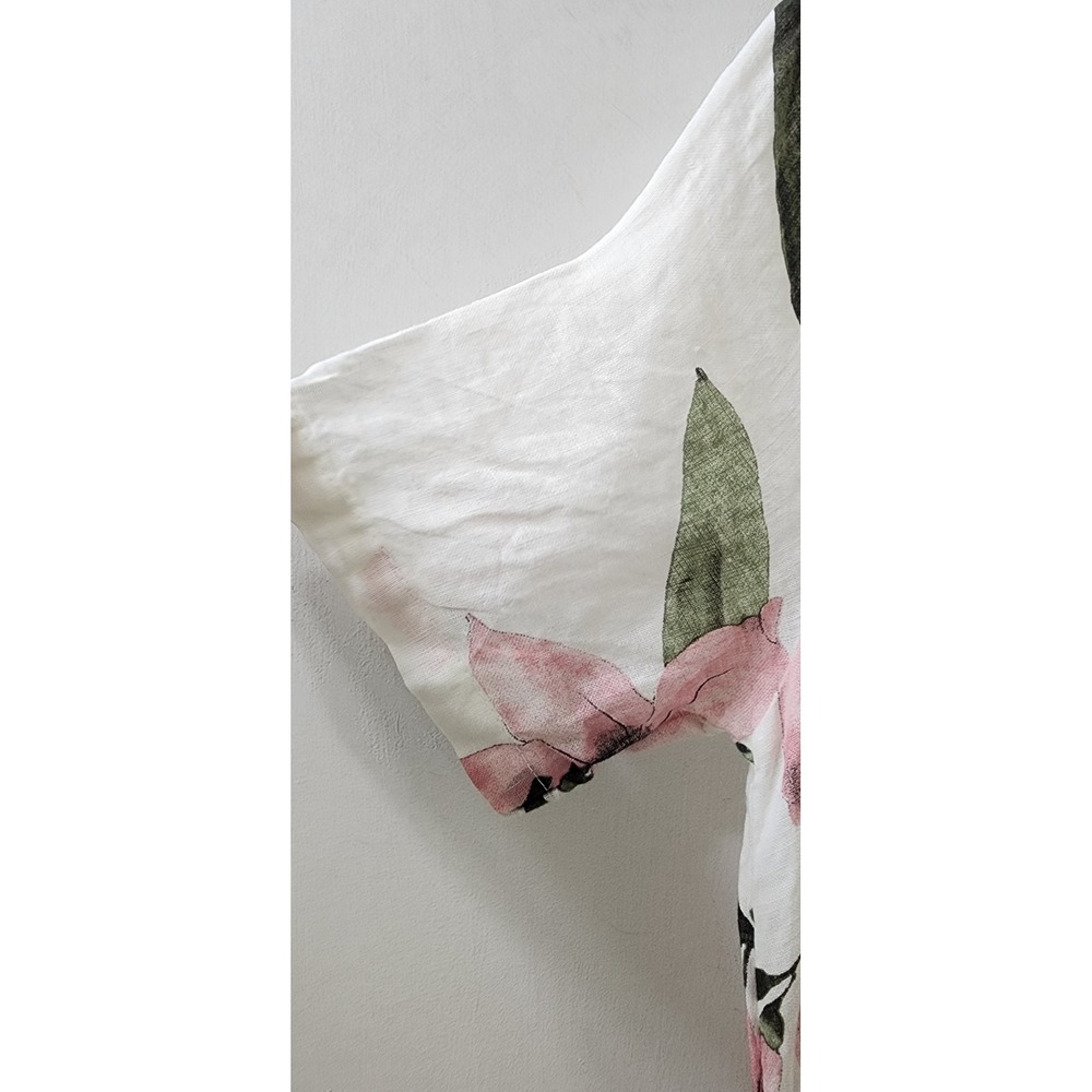 Lungo L'Arno Italy 100% Linen Floral Midi Dress White Pink Green Womens Small - Picture 6 of 6